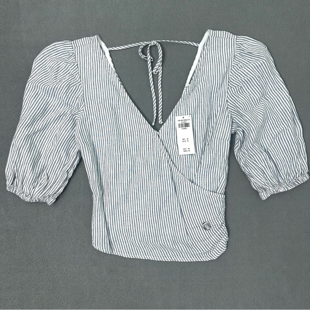 Abercrombie & Fitch Linen Blend Puff Sleeve Top Womens XS